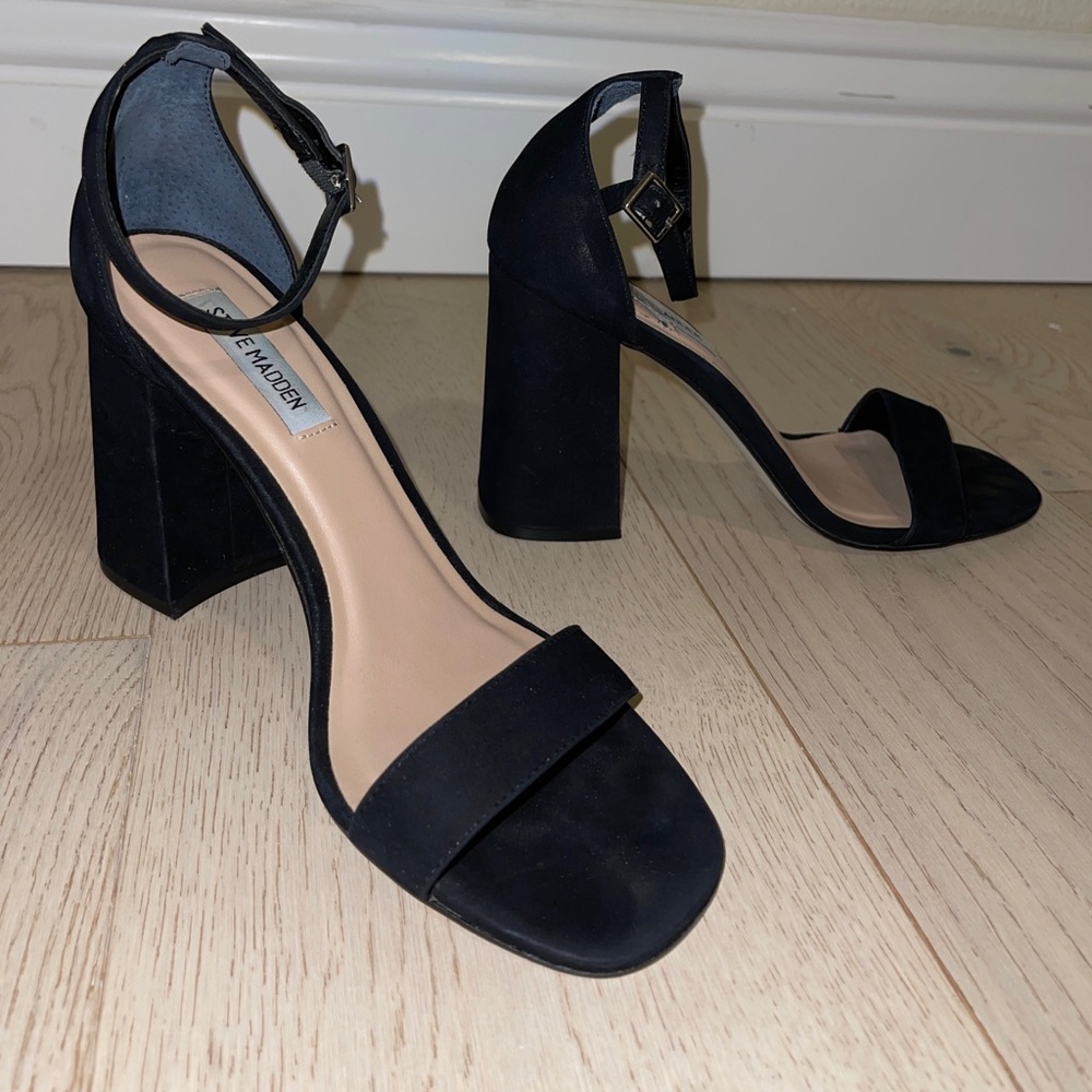 Steve Madden black suede ankle strap heels